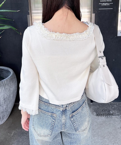 INGNI（イング）の「フリル5分袖ニットカーディガン（カーディガン/ボレロ・レディース・アイボリー/サックスブルー/ピンク・M）」の6枚目の写真