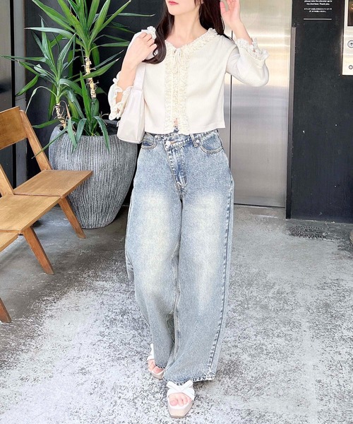 INGNI（イング）の「フリル5分袖ニットカーディガン（カーディガン/ボレロ・レディース・アイボリー/サックスブルー/ピンク・M）」の4枚目の写真