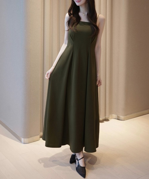 セール】【取り外し可能パット付き】ウエストタックカットフレア