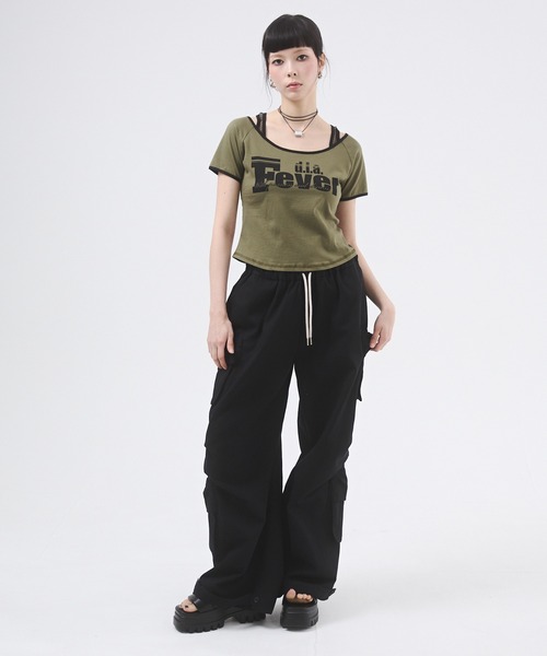 d.i.a.(ダイヤ)の「メッシュドッキングプリントTシャツ(Tシャツ/カットソー・レディース・カーキ/ピンク/ブルー/ホワイト/ブラック・FREE)」の13枚目の写真