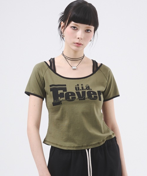 d.i.a.(ダイヤ)の「メッシュドッキングプリントTシャツ(Tシャツ/カットソー・レディース・カーキ/ピンク/ブルー/ホワイト/ブラック・FREE)」の8枚目の写真