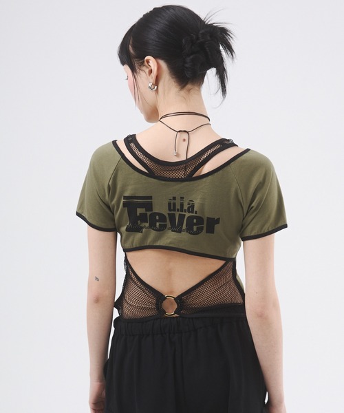 d.i.a.(ダイヤ)の「メッシュドッキングプリントTシャツ(Tシャツ/カットソー・レディース・カーキ/ピンク/ブルー/ホワイト/ブラック・FREE)」の11枚目の写真