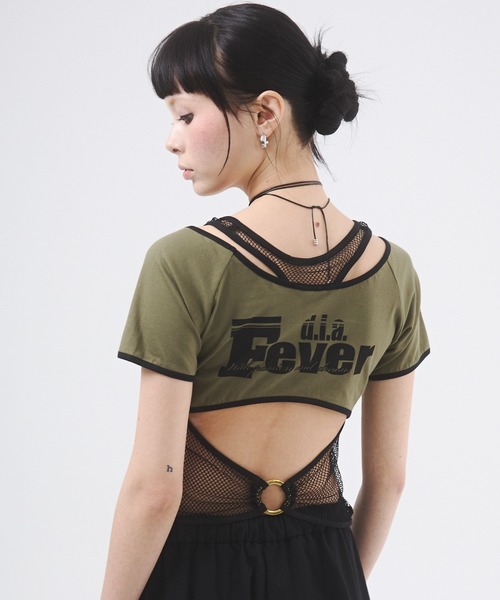 d.i.a.(ダイヤ)の「メッシュドッキングプリントTシャツ(Tシャツ/カットソー・レディース・カーキ/ピンク/ブルー/ホワイト/ブラック・FREE)」の12枚目の写真