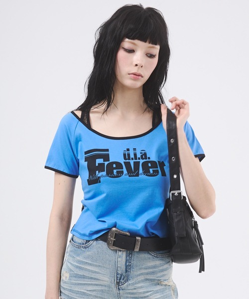 d.i.a.(ダイヤ)の「メッシュドッキングプリントTシャツ(Tシャツ/カットソー・レディース・カーキ/ピンク/ブルー/ホワイト/ブラック・FREE)」の14枚目の写真