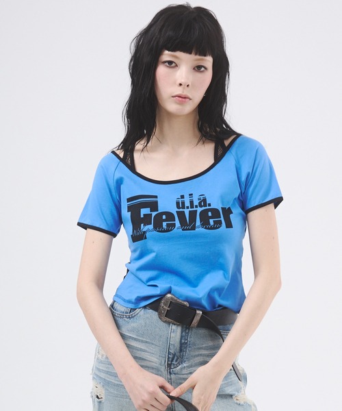 d.i.a.(ダイヤ)の「メッシュドッキングプリントTシャツ(Tシャツ/カットソー・レディース・カーキ/ピンク/ブルー/ホワイト/ブラック・FREE)」の15枚目の写真