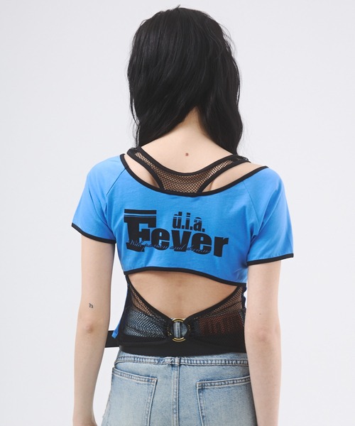 d.i.a.(ダイヤ)の「メッシュドッキングプリントTシャツ(Tシャツ/カットソー・レディース・カーキ/ピンク/ブルー/ホワイト/ブラック・FREE)」の16枚目の写真