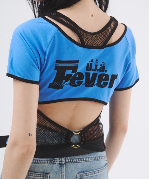 d.i.a.(ダイヤ)の「メッシュドッキングプリントTシャツ(Tシャツ/カットソー・レディース・カーキ/ピンク/ブルー/ホワイト/ブラック・FREE)」の6枚目の写真
