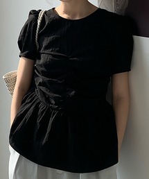 シャーリングデザインペプラムブラウス