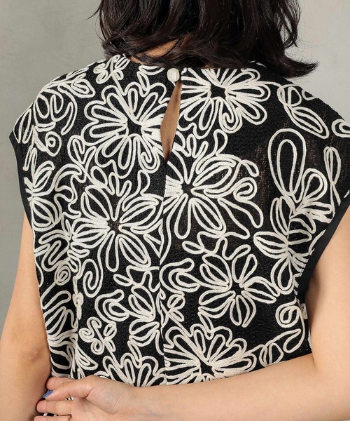 トップス ノースリーブ フレンチスリーブ シアー コード刺繍 華やか レディース  【lstpss25-1413】【即納：1-5営業日】【送料無料】メ込2 トップス ノースリーブ フレンチスリーブ シアー コード刺繍