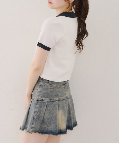 Another Branch olive des olive（アナザーブランチオリーブデオリーブ）の「【韓国ガーリー叶う】レースアップポロ（ニット/セーター・レディース・ピンクベージュ/アイボリー/ブラック・FREE）」の6枚目の写真