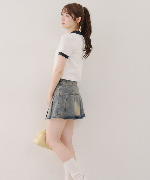 Another Branch olive des olive（アナザーブランチオリーブデオリーブ）の「【韓国ガーリー叶う】レースアップポロ（ニット/セーター・レディース・ピンクベージュ/アイボリー/ブラック・FREE）」の7枚目の写真