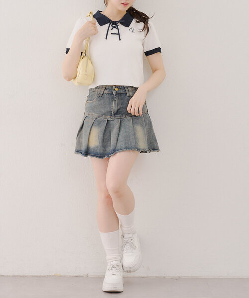 Another Branch olive des olive（アナザーブランチオリーブデオリーブ）の「【韓国ガーリー叶う】レースアップポロ（ニット/セーター・レディース・ピンクベージュ/アイボリー/ブラック・FREE）」の12枚目の写真