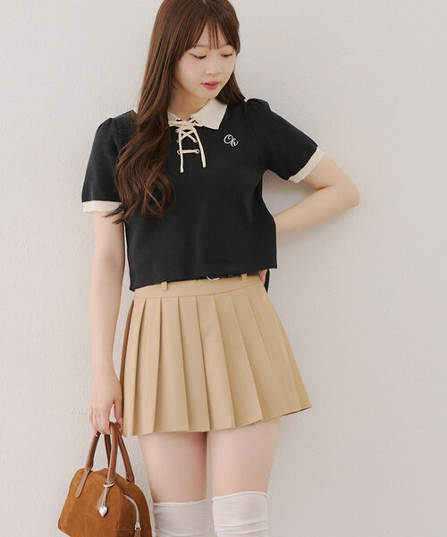 Another Branch olive des olive（アナザーブランチオリーブデオリーブ）の「【韓国ガーリー叶う】レースアップポロ（ニット/セーター・レディース・ピンクベージュ/アイボリー/ブラック・FREE）」の20枚目の写真