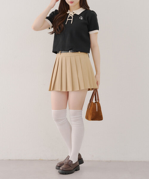 Another Branch olive des olive（アナザーブランチオリーブデオリーブ）の「【韓国ガーリー叶う】レースアップポロ（ニット/セーター・レディース・ピンクベージュ/アイボリー/ブラック・FREE）」の21枚目の写真