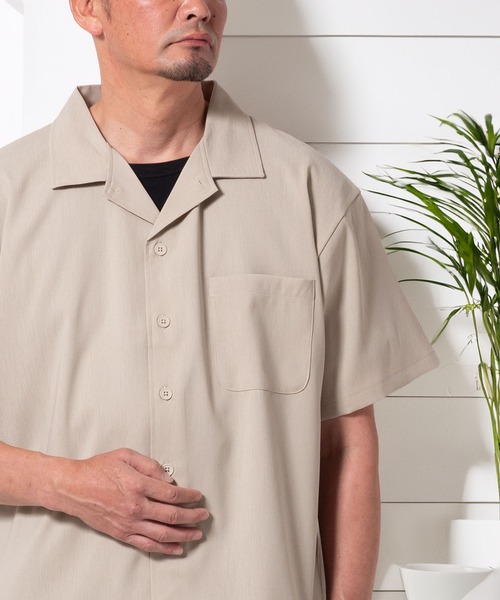 BAYBLO(ベイブロ)の「(SA) テックリネン 無地 半袖 シャツ(シャツ/ブラウス・メンズ・ブラック/チャコールグレー/ベージュ/ブラウン・M/L/LL)」の4枚目の写真