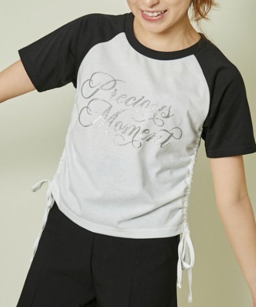 GORGE（ゴージ）の「《ラメロゴ×ドロスト》レディース 半袖Tシャツ サイドギャザー 着映えトップス 春夏秋（Tシャツ/カットソー・レディース・オフホワイト/オートミール/その他1・F）」の2枚目の写真