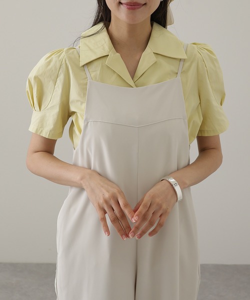 Lace Ladies(レースレディース)の「ソリッドカラー くるみボタン 開襟 パフスリーブ ブラウス(シャツ/ブラウス・レディース・アイボリー/グリーン/イエロー・M/XL)」の6枚目の写真