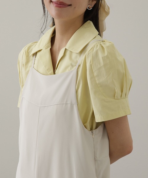 Lace Ladies(レースレディース)の「ソリッドカラー くるみボタン 開襟 パフスリーブ ブラウス(シャツ/ブラウス・レディース・アイボリー/グリーン/イエロー・M/XL)」の7枚目の写真