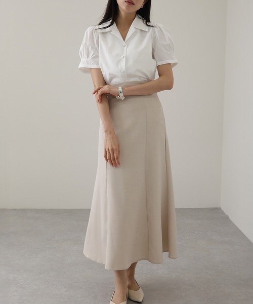 Lace Ladies(レースレディース)の「ソリッドカラー くるみボタン 開襟 パフスリーブ ブラウス(シャツ/ブラウス・レディース・アイボリー/グリーン/イエロー・M/XL)」の10枚目の写真