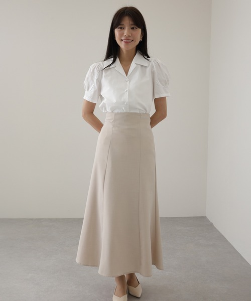 Lace Ladies(レースレディース)の「ソリッドカラー くるみボタン 開襟 パフスリーブ ブラウス(シャツ/ブラウス・レディース・アイボリー/グリーン/イエロー・M/XL)」の12枚目の写真