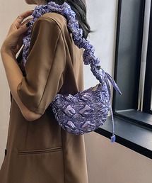 【SANSeLF】 クラッシュショルダーバッグ ギャザーストラップ ワンポイントデザイン saa25a018