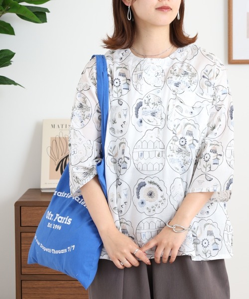 Emago（イマゴ）の「EMAGO リメイク総柄刺繍ブラウス（シャツ/ブラウス・レディース・ネイビー/ホワイト・FREE）」の4枚目の写真