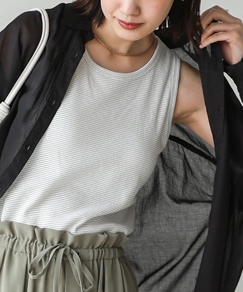 Bou Jeloud（ブージュルード）の「カップ付きラメボーダータンク（タンクトップ・レディース・ブラック/オフホワイト/ベージュ・FREE）」の16枚目の写真