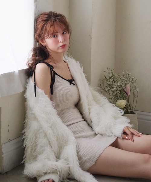 M me eme バイカラーニットツイードミニワンピース M me eme／bicolor layered knit mini one piece(eme10464