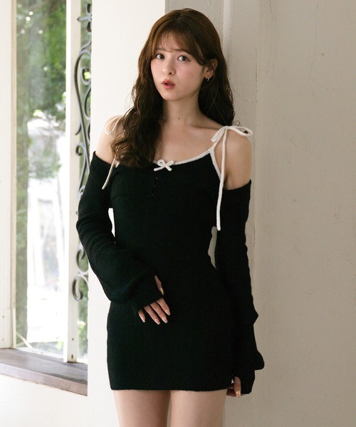 bicolor ensemble knit mini onepiece / バイカラーアンサンブルニット