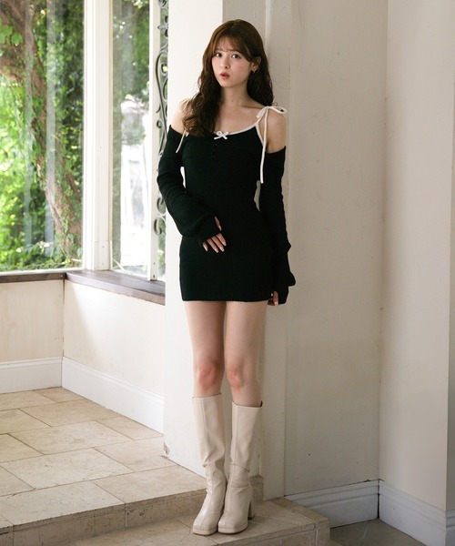 fupel(フぺル)の「bicolor ensemble knit mini onepiece / バイカラーアンサンブルニットミニワンピース(ワンピース・レディース・ベージュ/ブラック・FREE)」の13枚目の写真