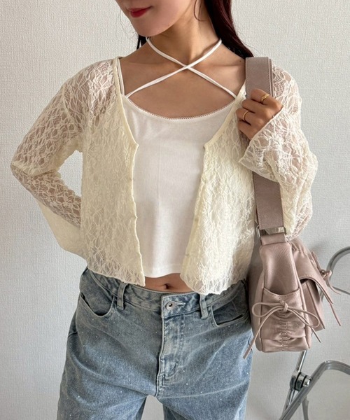 one after another NICE CLAUP（ワンアフターアナザーナイスクラップ）の「キャミソール+カーディガンセット（アンサンブル・レディース・ホワイト系その他/オフホワイト/アイボリー/ブラック・FREE）」の2枚目の写真