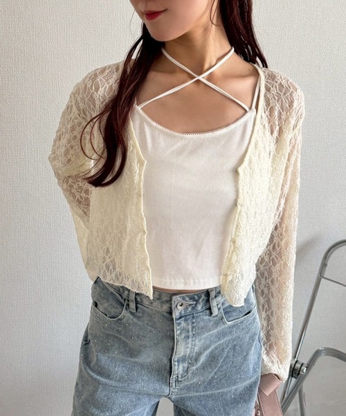 one after another NICE CLAUP（ワンアフターアナザーナイスクラップ）の「キャミソール+カーディガンセット（アンサンブル・レディース・ホワイト系その他/オフホワイト/アイボリー/ブラック・FREE）」の6枚目の写真