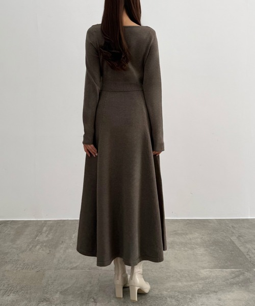 慈雨 アシンメトリー ニットワンピース ドット 切り替え セール】アシンメトリーネックニットワンピース（ワンピース）｜CENEA