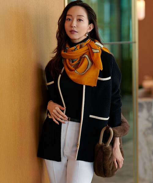 洗える】ミニブークレニット バイカラー ジャケット（カーディガン