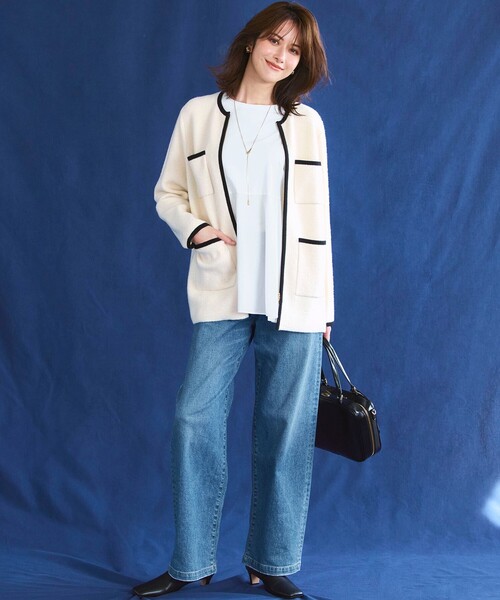 洗える】ミニブークレニット バイカラー ジャケット（カーディガン