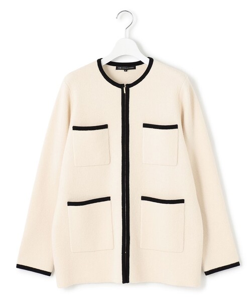 洗える】ミニブークレニット バイカラー ジャケット（カーディガン