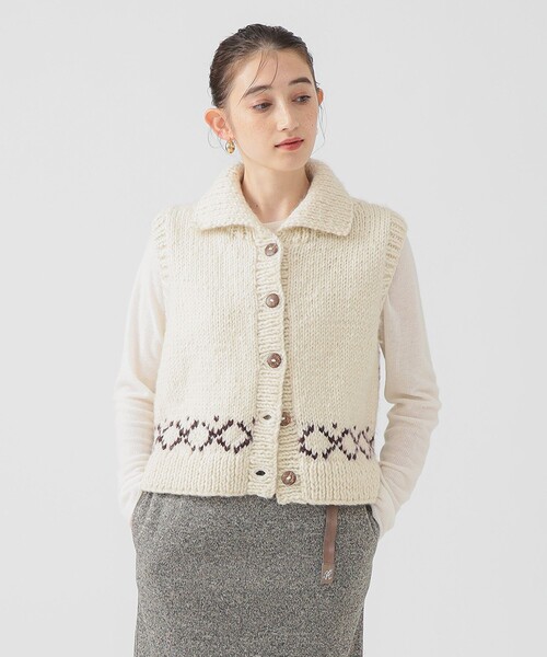 B:MING by BEAMS（ビーミングバイビームス）の「【別注】NEPALHANDKNIT / カラーベスト（ベスト・レディース・ホワイト系その他5/チャコールグレー・ONE SIZE）」の14枚目の写真