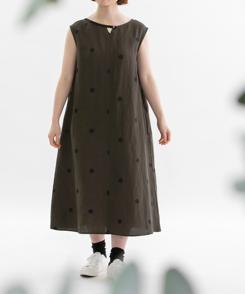 ノップドゥノッド（nop de nod）/リネンレーヨンpolka刺繍2wayノースリーブワンピース セール】リネンレーヨンpolka刺繍2wayノースリーブワンピース