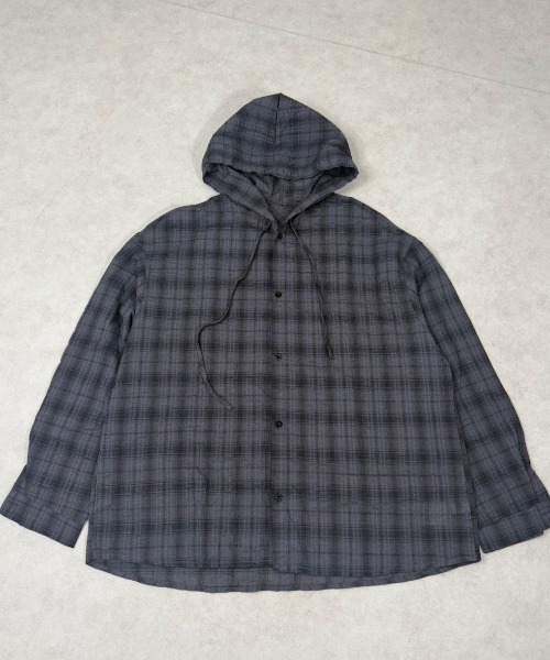 Never mind the XU / Chikashitsu+(ネバーマインド ザ エックスユー / チカシツプラス)の「【Nerd out XU】oversized hood check shirt / 【ナードアウトエックスユー】オーバーサイズフードチェック長袖シャツ(シャツ/ブラウス・メンズ・ダークグレー・XXL)」の10枚目の写真