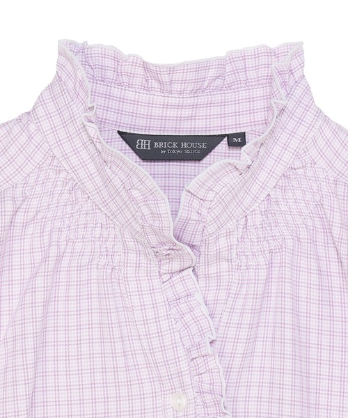 TOKYO SHIRTS（トウキョウシャツ）の「COFREX  スタンド ゴムシャーリングブラウス 長袖 レディースデザインシャツ（シャツ/ブラウス・レディース・パープル・S/M/L/LL）」の3枚目の写真