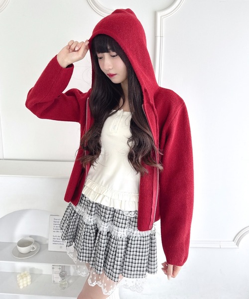 セール】ダブルジップフード付きニットパーカー（パーカー）｜Loueme