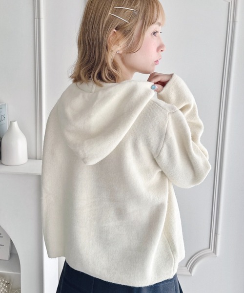 セール】ダブルジップフード付きニットパーカー（パーカー）｜Loueme