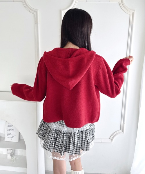 Loueme(ルエム)の「ダブルジップフード付きニットパーカー(パーカー・レディース・イエロー/ピンク/レッド/ブラック/オフホワイト・FREE)」の11枚目の写真