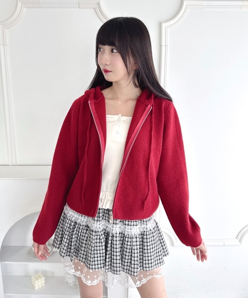 Loueme(ルエム)の「ダブルジップフード付きニットパーカー(パーカー・レディース・イエロー/ピンク/レッド/ブラック/オフホワイト・FREE)」の10枚目の写真