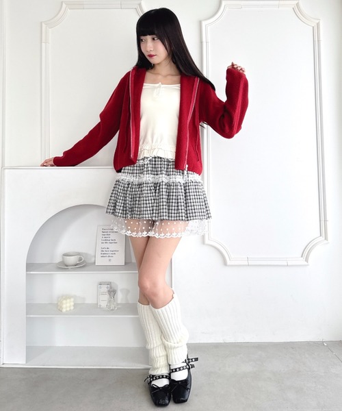 Loueme(ルエム)の「ダブルジップフード付きニットパーカー(パーカー・レディース・イエロー/ピンク/レッド/ブラック/オフホワイト・FREE)」の12枚目の写真