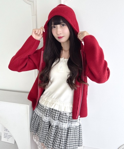 Loueme(ルエム)の「ダブルジップフード付きニットパーカー(パーカー・レディース・イエロー/ピンク/レッド/ブラック/オフホワイト・FREE)」の9枚目の写真