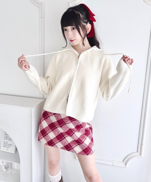 セール】ダブルジップフード付きニットパーカー（パーカー）｜Loueme