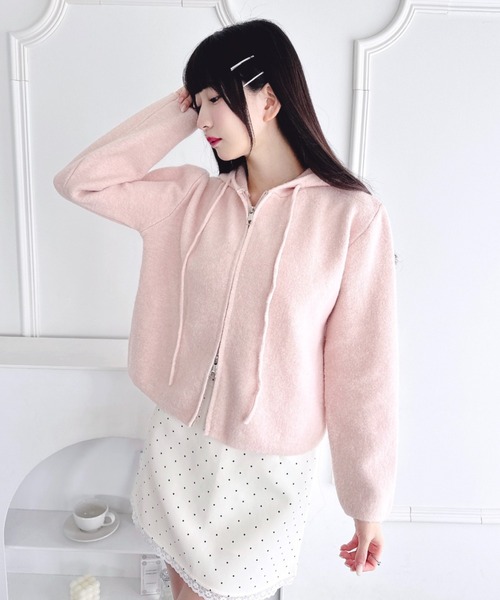 Loueme(ルエム)の「ダブルジップフード付きニットパーカー(パーカー・レディース・イエロー/ピンク/レッド/ブラック/オフホワイト・FREE)」の19枚目の写真