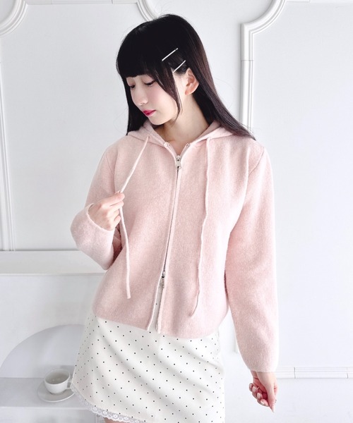 セール】ダブルジップフード付きニットパーカー（パーカー）｜Loueme