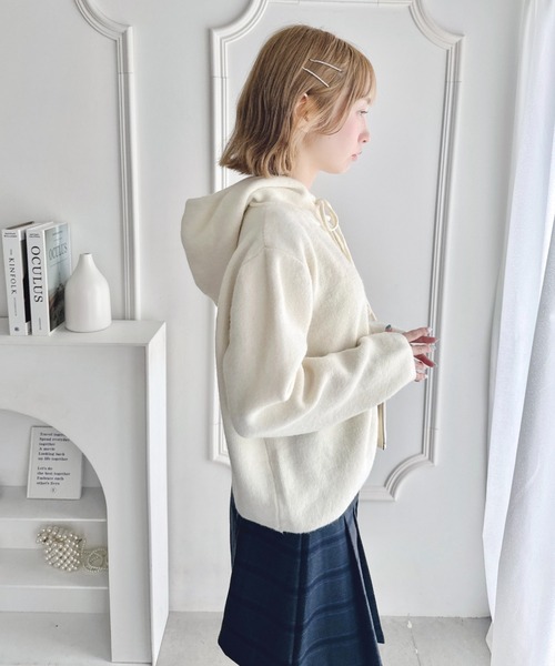 セール】ダブルジップフード付きニットパーカー（パーカー）｜Loueme